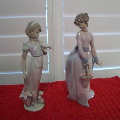 Vintage Lladro porcelain "Summer Stroll" ; "Basket of Love" figurines.