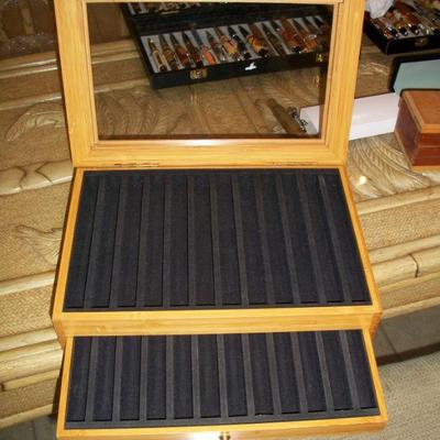 Wood Pen Display/Holder Box, shown open, holds 24 pens.