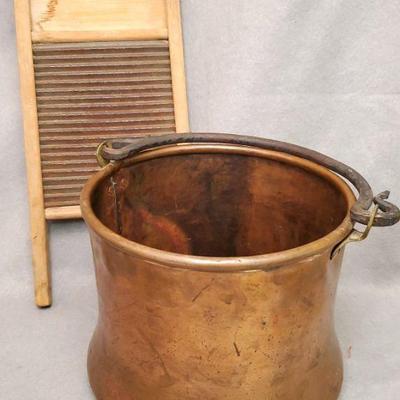 Vintage Copper Pot and Washboard