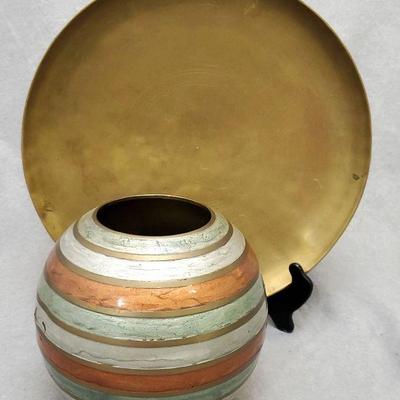 Brass Vase and Asian Platter