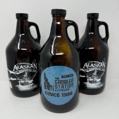 Vintage 64oz Amber Glass Growlers ( Set of 3)	