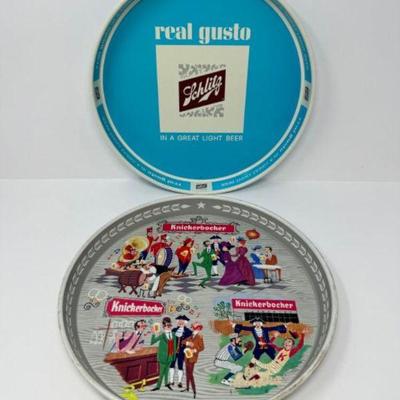 Schlitz Beer Tray Duo: Vintage 'Real Gusto' & Knickerbocker Designs	