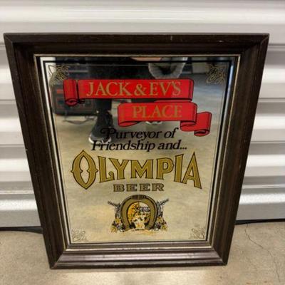 Vintage Jack & Ev's Place Olympia Beer Mirror Sign	