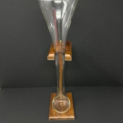 Vintage "Half Yard Of Ale" Beer Glass w/ Wood Stand	