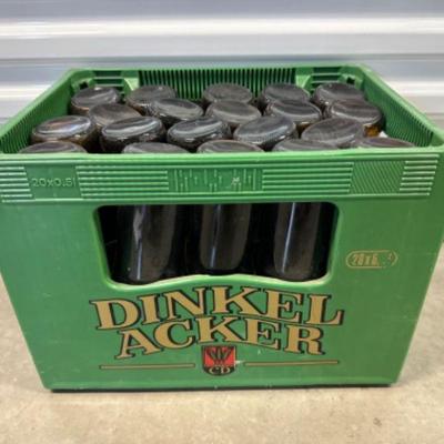 Vintage Dinkel Acker Beer Crate w/ Rare Extra-Large Amber Bottles - #1	