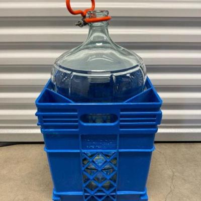Vintage Glass Beer Carboy w/ Blue Hexagonal Crate #2	