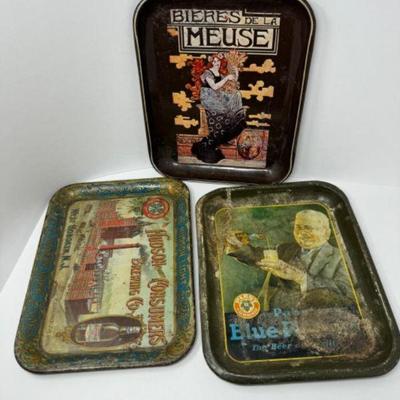 Vintage Beer Trays: Bieres De La Meuse, Hudson, & Pabst Blue Ribbon	