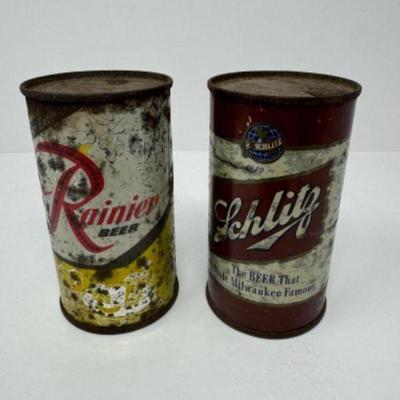 Vintage Flat Top Beer Can Duo: Schlitz & Rainier	