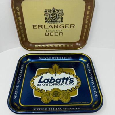 Vintage Beer Tray Duo: Erlanger & Labatt's	