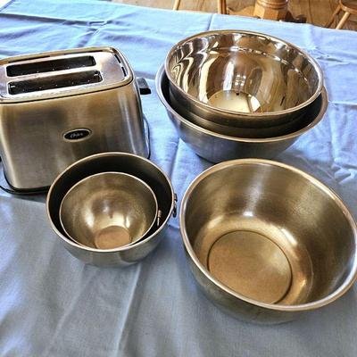  Oster 2- Wide Slice Toaster Plus Five Quality Stainless Mixing Bowls - Two are Vintage Revere Ware 