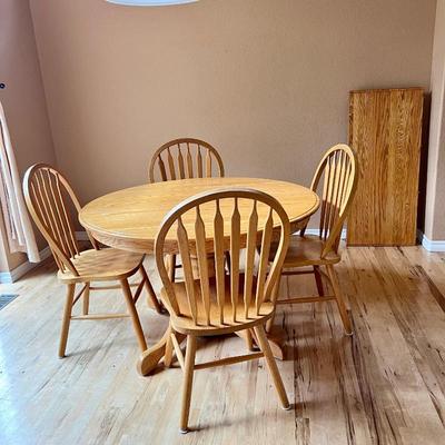  Dining Room Set - 48” Round Solid Oak Wooden Pedestal Table with Four Chairs