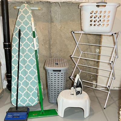 Household Essentials Lot - Ironing Board, Iron, Laundry Basket, Cleaning Tools & More