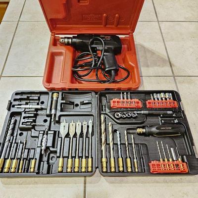  Craftsman Drill Bit Set and Corded Drill in original Cases