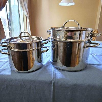 Whole Home Gourmet Stainless Cookware Set of Two Double Boilers - 4qt & 8qt with Lids