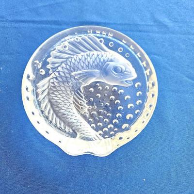  Signed Lalique Koi Fish Frosty Crystal Round Dish Bowl