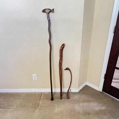 Hand Carved Vintage Walking Sticks and Back Scratcher
