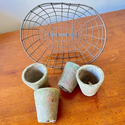 Vintage Plant Pot Set with Wire Basket - Perfect for Decor or Gardening
