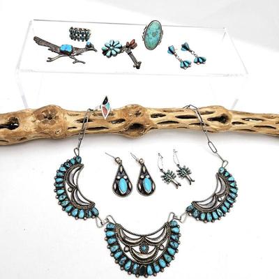 Lot of Sterling Silver and Turquoise Jewelry Lot - Native American
