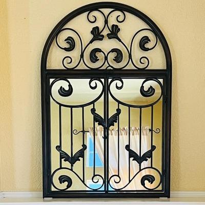 Decorative Metal Wall Mirror - Elegant Scroll Design Emulates Window Frame