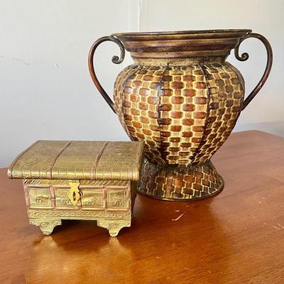 Decorative Vintage Collectibles - Woven Design Vase & Brass Jewelry Chest