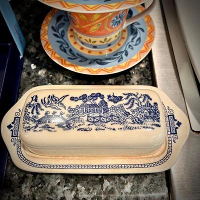 Vintage Blue Italian butter dish
