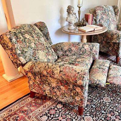 One of two La Z Boy wingback recliners (very comfortable, especially for tall people!)