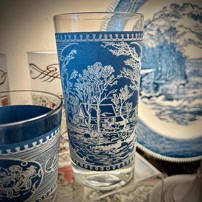 Vintage blue Currier & Ives china set - 170+ pieces
