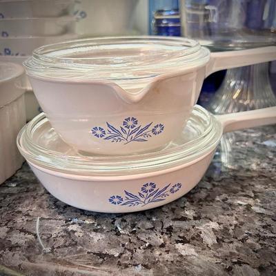20 pieces of Corningware "Blue Cornflower" casserole dishes, pots, and pie dish