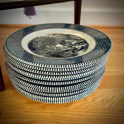 Vintage blue Currier & Ives china set - 170+ pieces