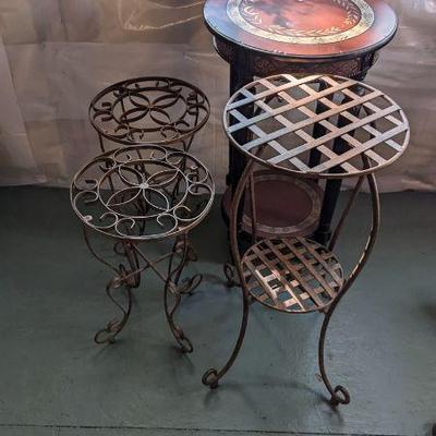 Lot #B183 - Wrought Iron Plant Stands and Decorative Table Lot