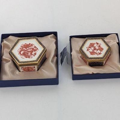 Lot #B126 - Royal Crown Derby Dragon and Lotus Hexagonal Boxes - Set of 2