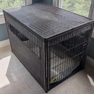 Lot #B10 - Mr Herzhers Rhino Wicker Large Pet Residence Dog Crate, Plus Memory Foam Bed