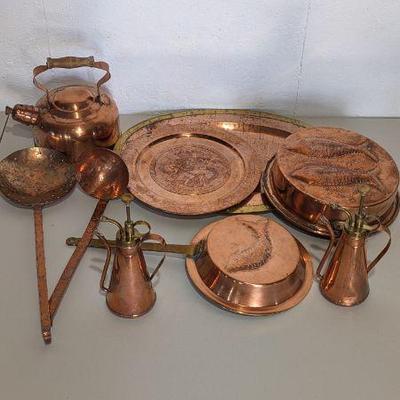 Lot #B131 Copper Lot - Kettles, Trays, Pans, Ladle, Spritzers and More