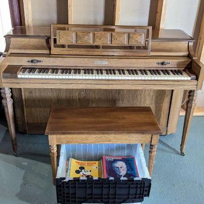 Lot #B139 - Baldwin 1975 Upright Piano & Bench, Plus Tote of Piano Music