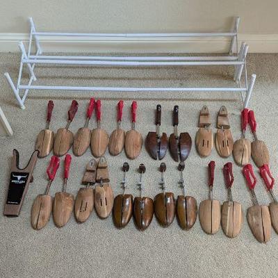 Lot #B63 - Two Expandable Shoe Racks and Many Pairs of Shoe Trees