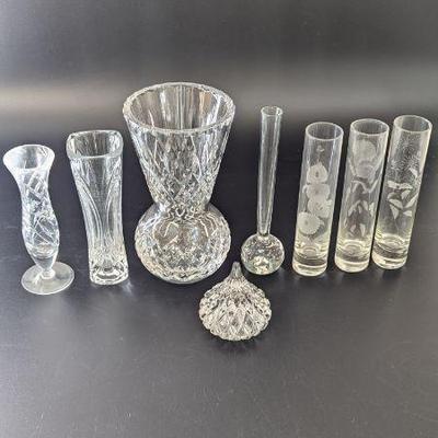 Lot #B128 - Crystal & Glassware Vases & Paperweight