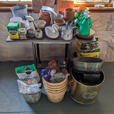 Lot #B180 - Planting Lot - Pots, Soil Mix, Mini Table and More