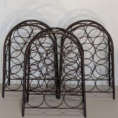 Lot #B132 - Metal Wine Rack Holders - Set of 3 Decorative Holders for Bottles