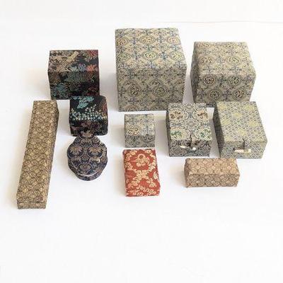 Lot #B144 - Set of Ornate Embroidered Silk Chinese Boxes
