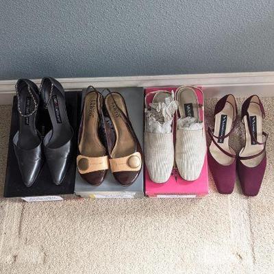 Lot #B29 - Larry Stuart Ankle Strap Heels, Franco Sarto Slingbacks, VanEli Slingback Flats, Nina Comfort Square Toe Pumps, 7.5-8