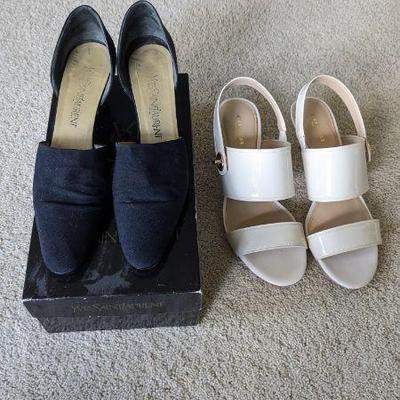 Lot #B38 - Vintage 60's Yves Saint Laurent D'orsay Kitten Block Heel & Coach Open Toe Slingback Marla Sandals, Size 8