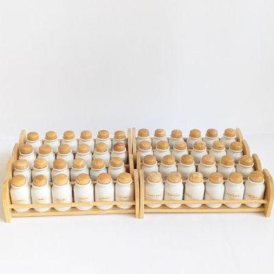 Lot #B88 - Vintage Spice Bottle Set with Wooden Racks