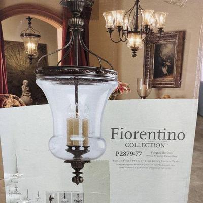 WST070 Unused "Fiorentino" 3-Light Foyer Pendant With Clear Seeded Glass.