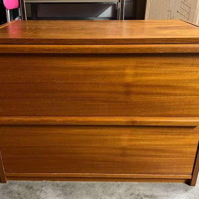 TII007- (2) Drawer Wooden Filing Cabinet Made In Denmark