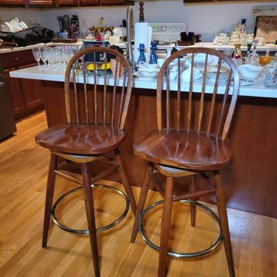 Wood swivel stools. Seat height is 28"