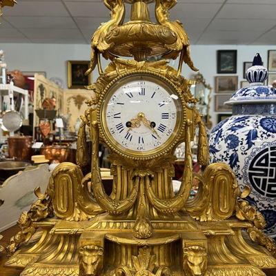 French gilt bronze clock. Watch for photo to post of the full candelabra garnitures!