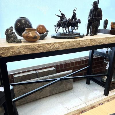 Doug Campbell travertine and iron console