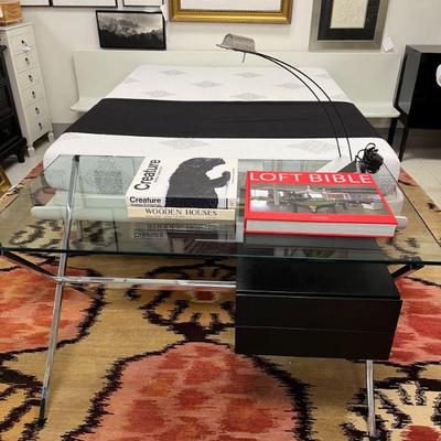 Knoll Albini chrome X base glass top rectangular desk