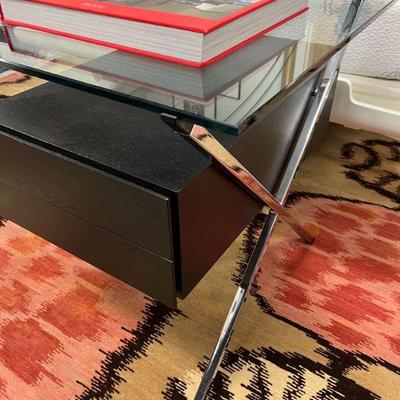 Knoll Albini chrome X base glass top rectangular desk