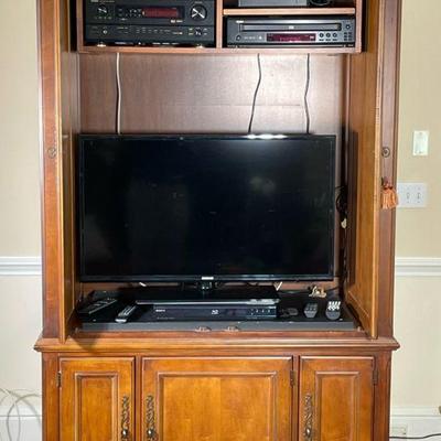 HOOKER FURNITURE MEDIA CABINET | Having 2 upper shelves over large 3-door cabinet. - h. 88 x w. 29 x l. 55 in

